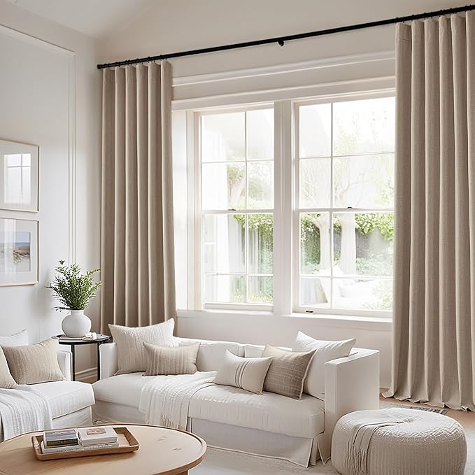 MIULEE 100% Blackout Back Tab Pleat Linen Curtains 50" Wx90 L, Copper Brown | 2 - Image 2
