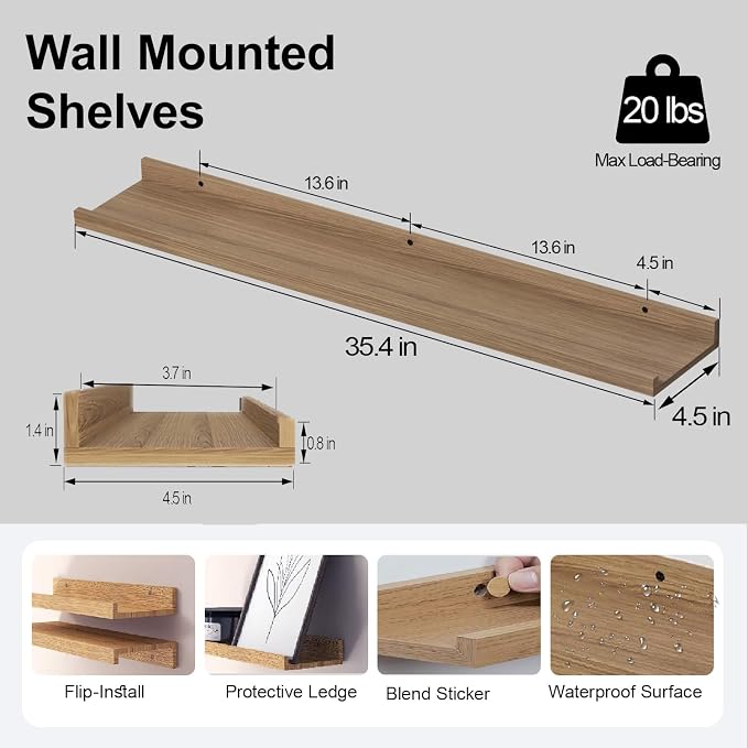 Oak Floating Shelves for Wall Decor, 36 in Shelf - Image 3