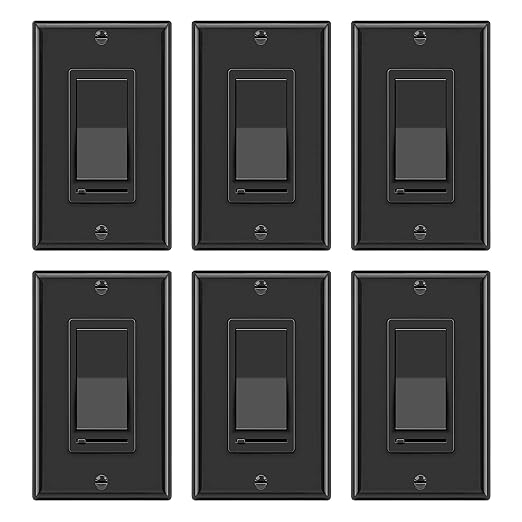 BESTTEN 6 Pack Dimmer Wall Light Switch, Compatible with Dimmable LED, CFL, Incandescent and Halogen Bulb, Single Pole or 3-Way Dimmer Switches, 120VAC, Decorator Wall Plate Included, Black