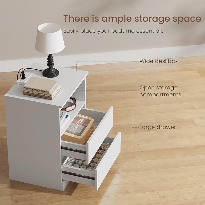 Nightstands Set of 2 with Charging Station, LED Lights and Drawer, Sofa Side - Image 5