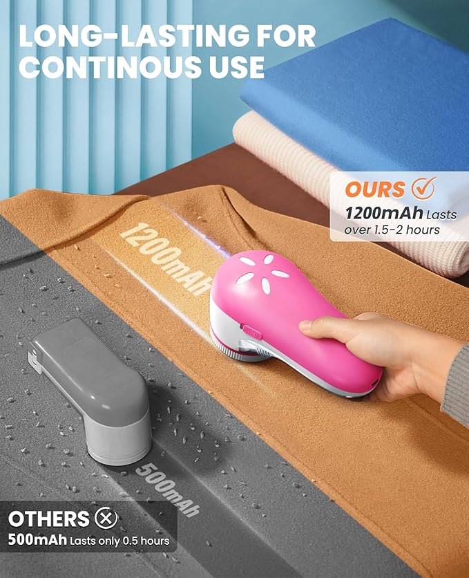 POPCHOSE Fabric Shaver, Lint Remover for Clothes, Electric Lint Shaver with 6-Leaf Blades, Sweater Shavers to Remove Pilling for Clothing, Couch, Furniture, Fuzz, Lint Ball, Bobbles, Pink