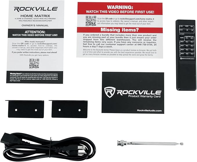 Rockville Home Matrix 4 600W Multi Room Receiver/Amplifier, 8-Channel (4 Zones), Bluetooth, USB, Optical, Coaxial, RCA, Mic Inputs