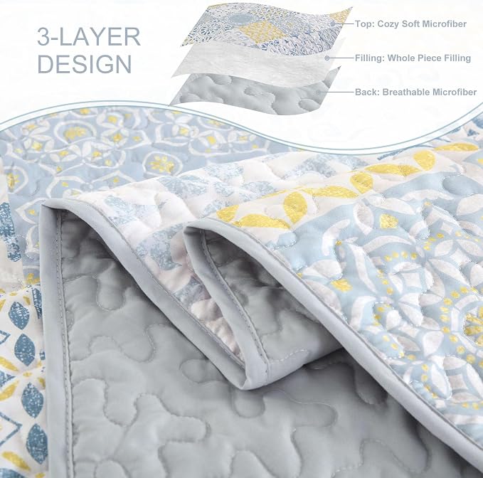 Dobuyly King Quilt Set 3 Pieces, Soft Lightweight Microfiber Quilt Bedding Set - Image 8