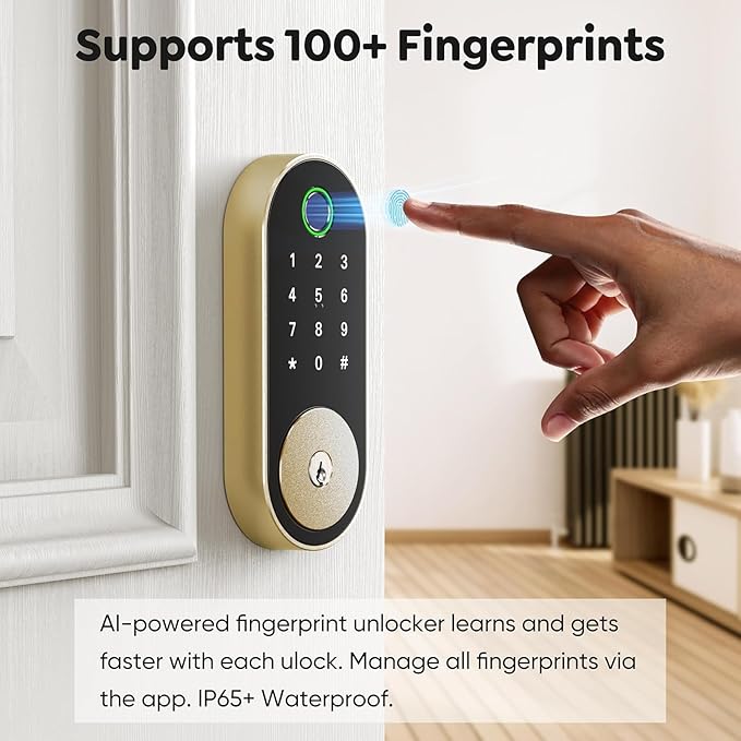 Fingerprint Smart Deadbolt with Keypad – Keyless Entry Lock for Home, Apartment, Office, Airbnb, Rental, Kids & Seniors, App & Code Access, Auto-Lock, Easy DIY Install, Compatible with Alexa & Google