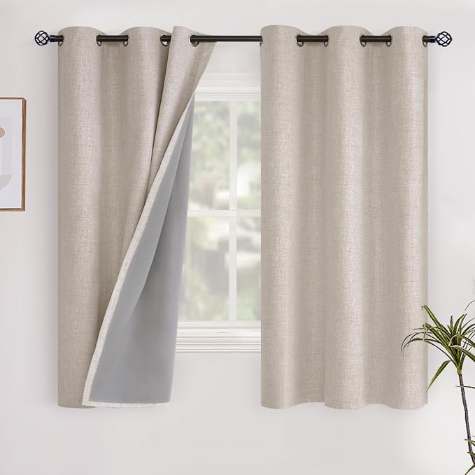 YoungsTex Oatmeal Linen Blackout Curtains 40 Inches Long, Short Room Darkening by YoungsTex