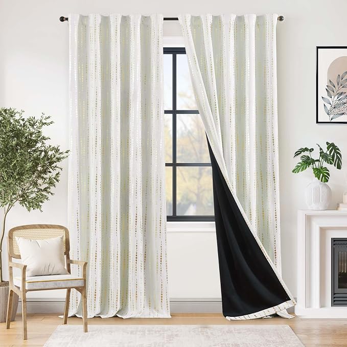 jinchan Boho Blackout Curtains 96 Inches Long Moon Phase Printed Drapes | Gold by JINCHAN