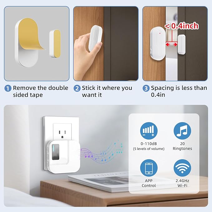 Door Chime,Sanjie WiFi Door Sensor Open Chime When Entering for Business/Home/Store/Office Alert Your Phone,Alarms for Kids Safety,500 FT Range,20 Ringtones ,2 Sensors 1 Receiver