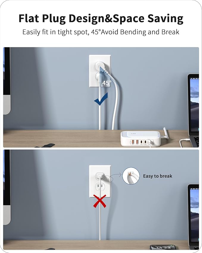Portable USB Power Strip with 65W PD Fast Charging, 7-in-1 Flat Plug 3 USB-C 2 - Image 5