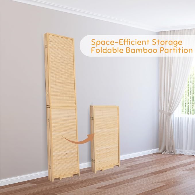 Bamboo Mesh Woven Room Divider 5.6FT, 4 Panel Folding Privacy Screen, Folding - Image 8