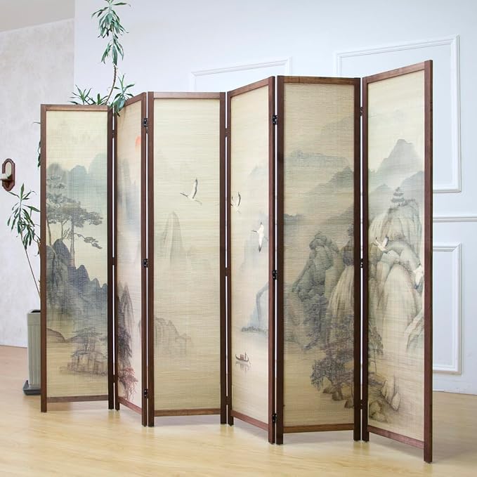 6 Panel Bamboo Room Divider, 5.6 ft Tall Double-Sided Folding Privacy Screen - Image 2