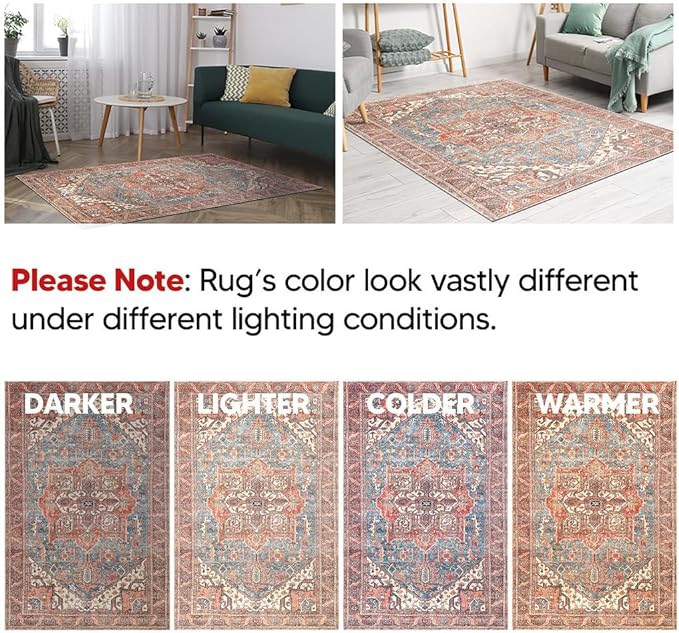 Keen Home Design 3x5 Rug - Machine Washable Entry Rug with Non-Slip Backing, Ideal for Enteryway, Kitchen, Bathroom, Laundry Room - Vintage, Easy Clean, Durable, Low Pile Rug - (3' x 5')