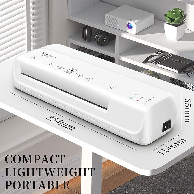 Mas & Pro Thermal Laminator Machine 9 Inch with 40 Laminating Sheets, Hot & Cold, Anti-Jam, Fast Warm-Up, 2-Roller, Portable for Home Office School, Letter Size/A4/A5/A6/Photo/Document, White