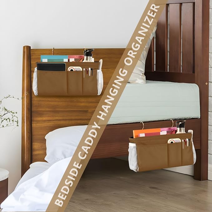 DOMIKING Brown Bedside Caddy for Dorm Bed Recliner Armrest Organizer - Image 7