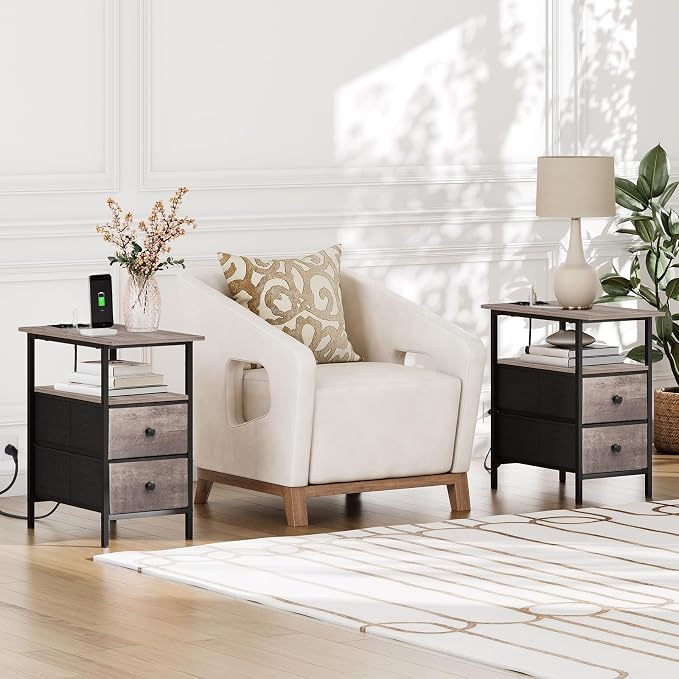 HOOBRO End Table with Charging Station, Narrow Side Table, Nightstand with 2 - Image 8