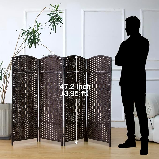Compact 4 Panel Short Room Divider, 47.2 Inch Tall Double-Sided Rattan Folding - Image 2