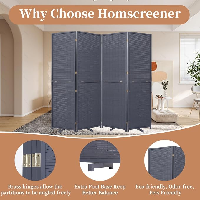 Room Divider Folding Privacy Screens, Hand-Made Natural Bamboo Room Dividers | - Image 3