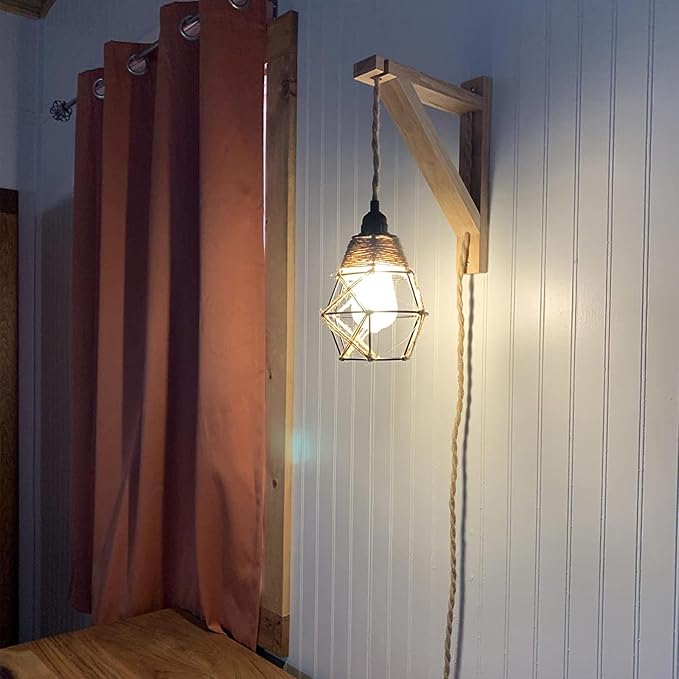 Frideko Plug in Wall Sconce Set of Two, Boho Farmhouse Hanging Wall Lamp - Image 9