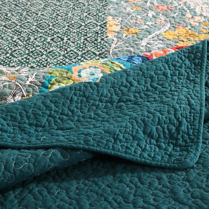 Autumn Dream Cotton Bedspread Luxury Vintage Turquoise Patchwork Quilt Bedding - Image 6