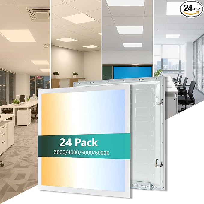 VocgoUU 2x2 LED Flat Panel Light – 24 Pack, 3 Wattage 30W/40W/50W & 4 CCT 3K/4K/5K/6K Selectable, 0-10V Dimmable, 5500LM, Drop Ceiling Troffer, ETL Listed, 100-277V Commercial Light