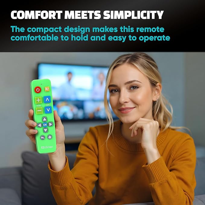 EZclicker Plus Big Button Universal TV Remote (Green) Simple Easy to Use, Works with Major TV Brands (2xAAA Batteries Not Included)