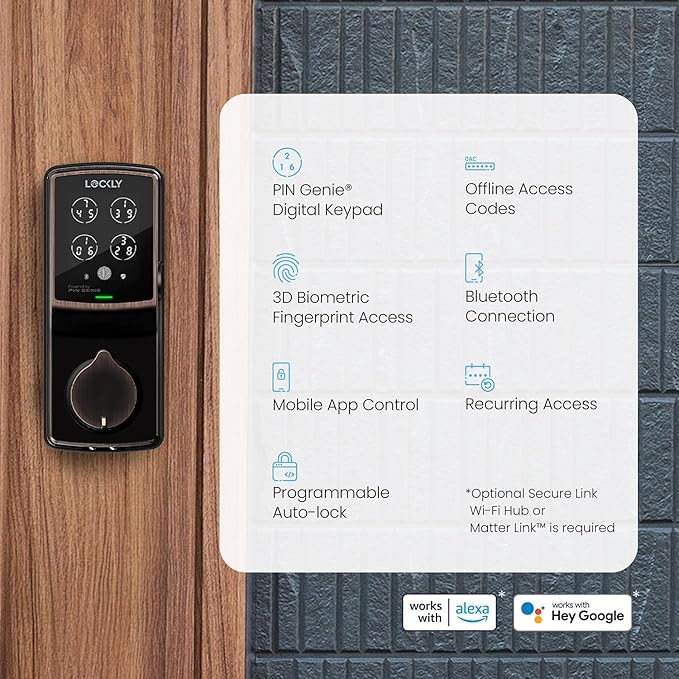 Lockly Secure Plus, Keyless Entry Door Lock, Smart Locks for Front Door, Smart Lock Deadbolt, PIN Genie® Keypad, 3D Biometric Fingerprint Sensor, Auto Lock Smart Door Lock
