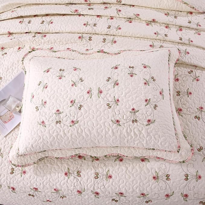 ROOMLIFE Quilt Set Twin Floral Leaves 3D Embroidery Pattern 2-Piece Cotton | - Image 4