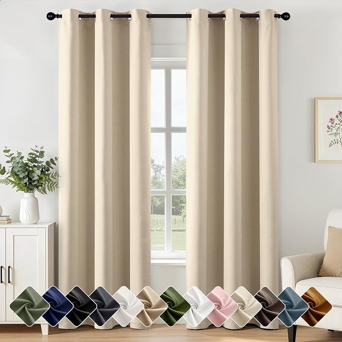 Cream Beige Blackout Curtains for Bedroom Living Room W40 x L84 Inch | 84 Inch by Woaboy