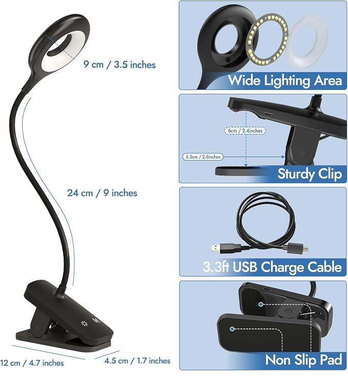 CUHIOY Rechargeable Clip on Reading Light - Image 5