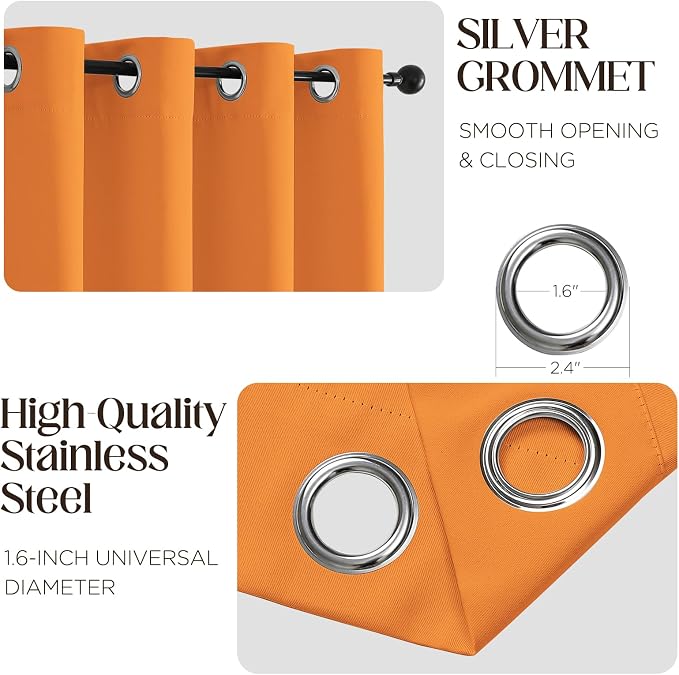 CUCRAF Custom Orange Blackout Curtains 1 Panel Set, Thermal Insulated Grommet - Image 2