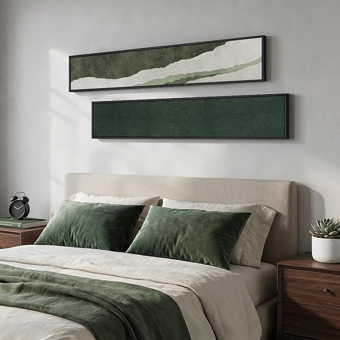 Framed Green White Vertical Abstract Wall Art Decor - Image 3