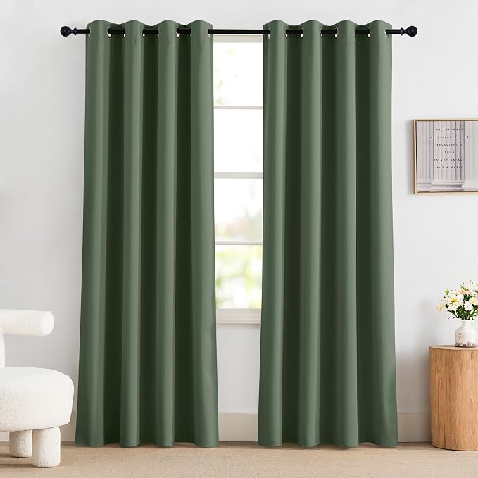 NICETOWN 100% Blackout Greyish Green Curtains 84 inches Long 2 Panels Set - Image 8