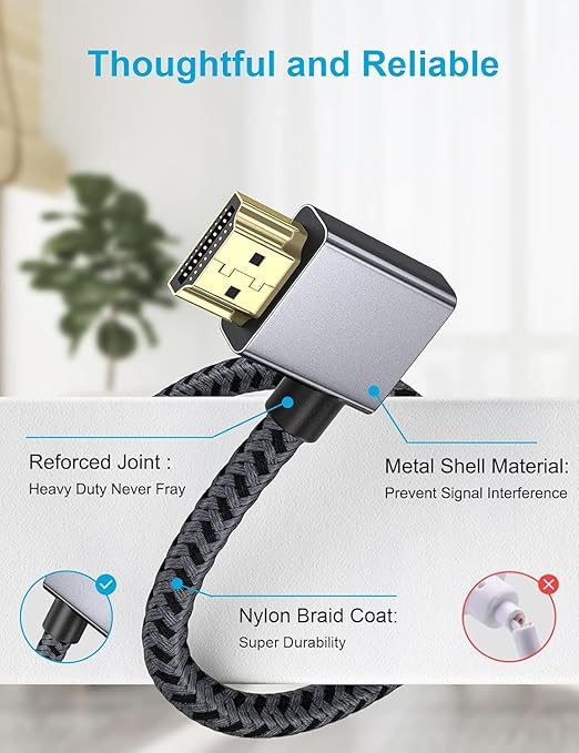 XAOSUN Right Angle HDMI 2.0 Cable 10 FT, 18Gbps High Speed HDMI Cord Support 4K@60Hz,3D 1080P,HDR,ARC,90 Degree HDMI Cable for MacBook pro 2023,Monitor,ps4/5,Xbox,Fire TV and More