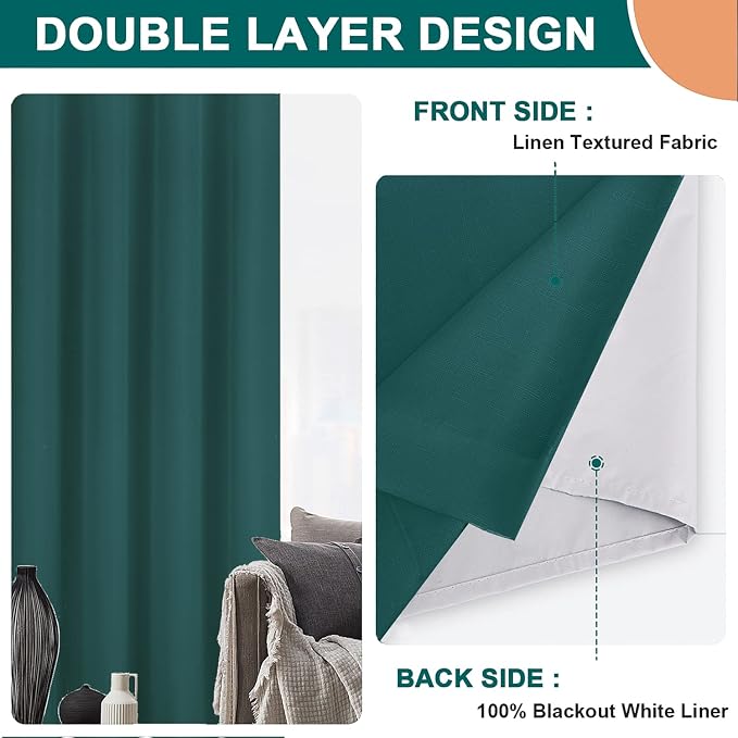 Diraysid 100% Blackout Curtains Sea Teal Linen Curtains - Image 7