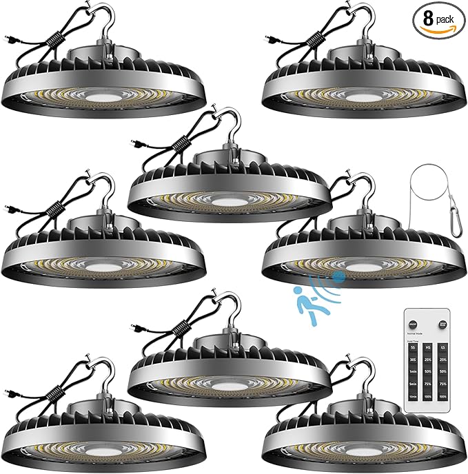 Lightdot Smart 200W(209x1W) LED High Bay Lights 30,000LM UFO Lights with Control (Supports Normal Mode & Motion Mode) ETL-Listed AC100-277V Plug for 25-35FT Height Warehouse-6Yrs Warranty-8Pack