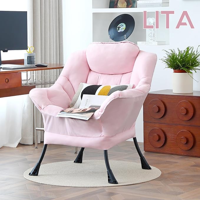 Lazy Chair with Ottoman, Comfy Accent Reading Chair, Removable Cover, with - Image 9