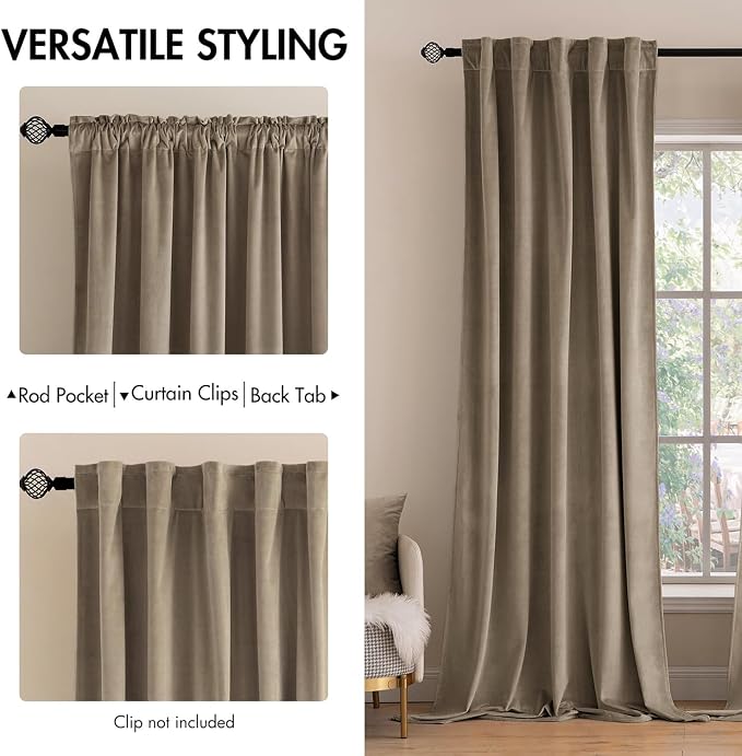 MIULEE Velvet Curtains 52x96 inches 2 Panels Light Taupe Blackout Curtains | - Image 2
