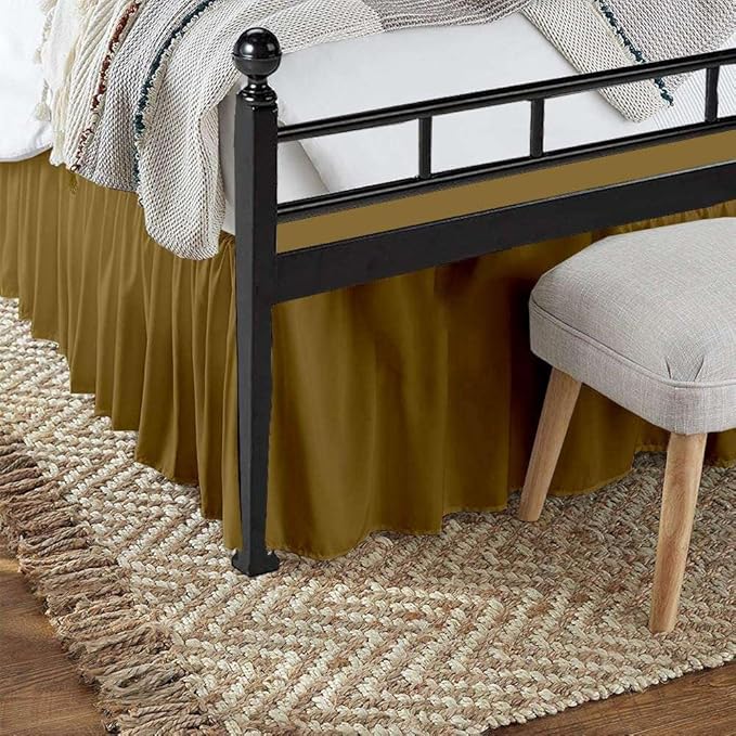 Taupe Solid Ruffled Bed Skirt Queen-24 Inch Drop Split Corner, Microfiber Bedskirt with Platform Three Sided Coverage
