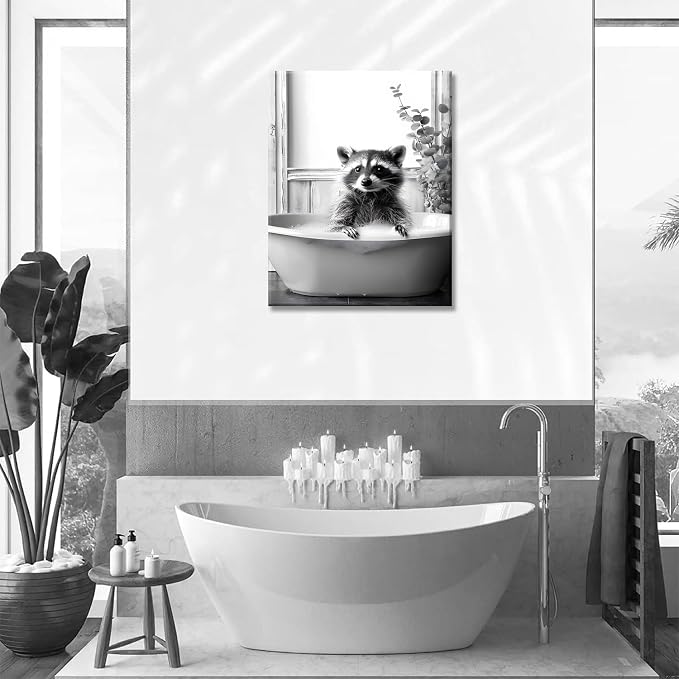 OIQArtOIQ Funny Bathroom Framed Wall Art Black and White Animal Canvas Wall Art - Image 3