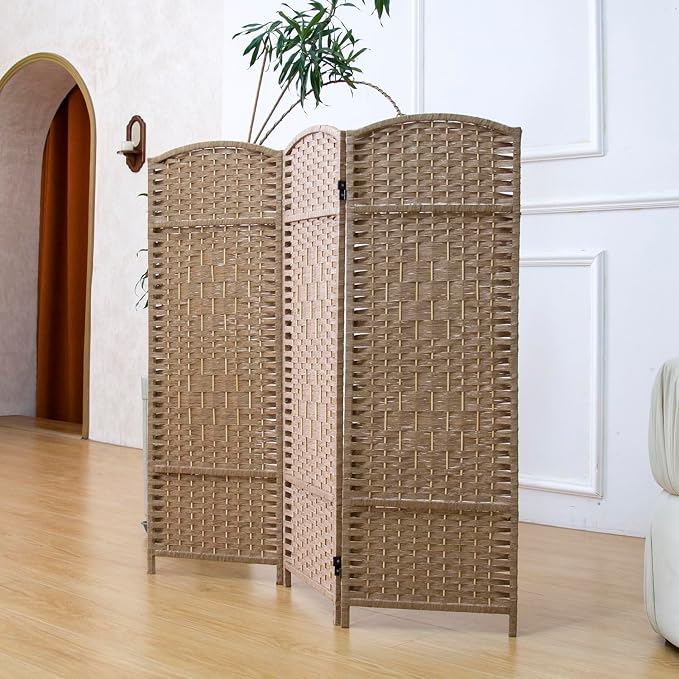 3 Panel Rattan Divider Short Room Partition Screen, Double Sided Folding Divider - Image 3
