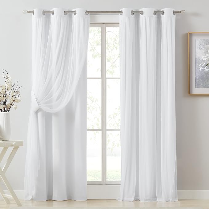 Bujasso White Full Blackout Curtain Panels by Bujasso