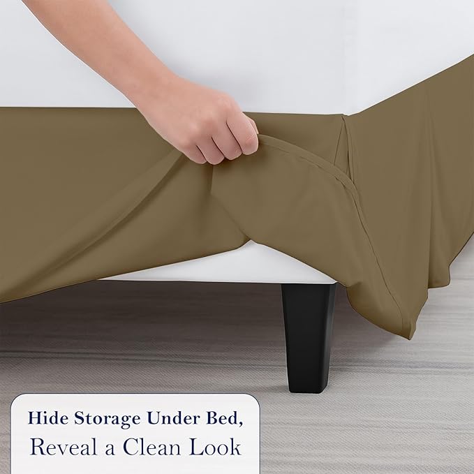 King Bed Skirt, Luxury 14 Inch Drop Taupe Pleated Bed Skirt, Double Brushed Microfiber, Box Pleat Design, Wrinkle & Fade Resistant, Easy Fit Tailored Bedskirt for King Size Beds
