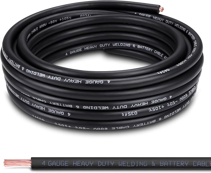 Shirbly 4 Gauge Battery Cable, 30F T Black 4 AWG Pure Copper Wire Welding Cable, for Automotive, Battery, Solar and Generator, Standard USA OFC Wire