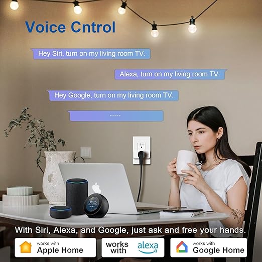 Smart in-Wall Outlet, Matter Smart Socket,15A Smart Charger, Voice Control Compatible with Apple Home, Alexa, Google Home, SmartThings, APP Remote, 2 Individually Controlled Outlets, White, 4Pack