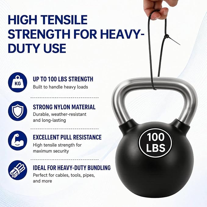 Zip Ties 8 inch, 100 Pack Heavy Duty Black Zip Ties - Image 3