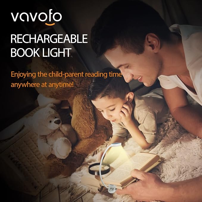 VAVOFO Rechargeable Book Light, 14 LEDs Eye Care Clip On Amber Reading Light - Image 2