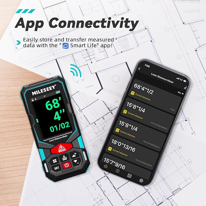 Laser Measurement Tool, MiLESEEY 330Ft Multifunctional Laser Measure with 2.4" Color Backlit Display, Rechargeable Laser Distance Meter with Angle Sensor, m/cm/mm/in/ft+in Measurement Unit