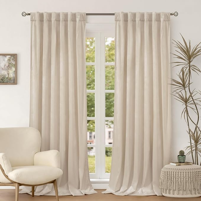 BGment 78 Inch Velvet Curtains for Bedroom, Cream Beige | Thick, Thermal by BGment