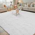 5x8 White Shag Area Rug for Living Room, Fluffy Plush Carpet | Non-Slip Large by Junhejiamei