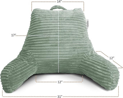 Nestl Reading Pillow with Shredded Memory Foam, Luxe Cut Plush Back Pillow for Sitting Up in Bed, Back and Arms Adjustable Support for Adult & Teens, Backrest Pillows with Washable Cover Sage Green