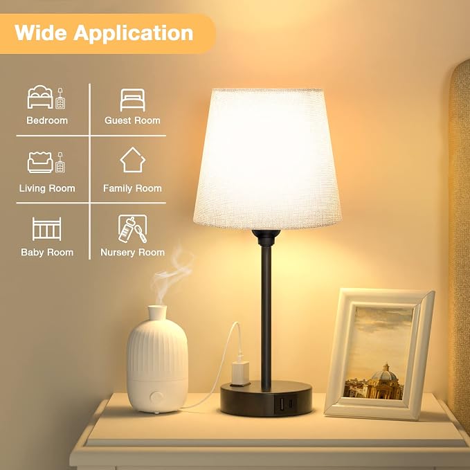 Grey Bedside Lamps Set 2 for Bedroom - Image 4